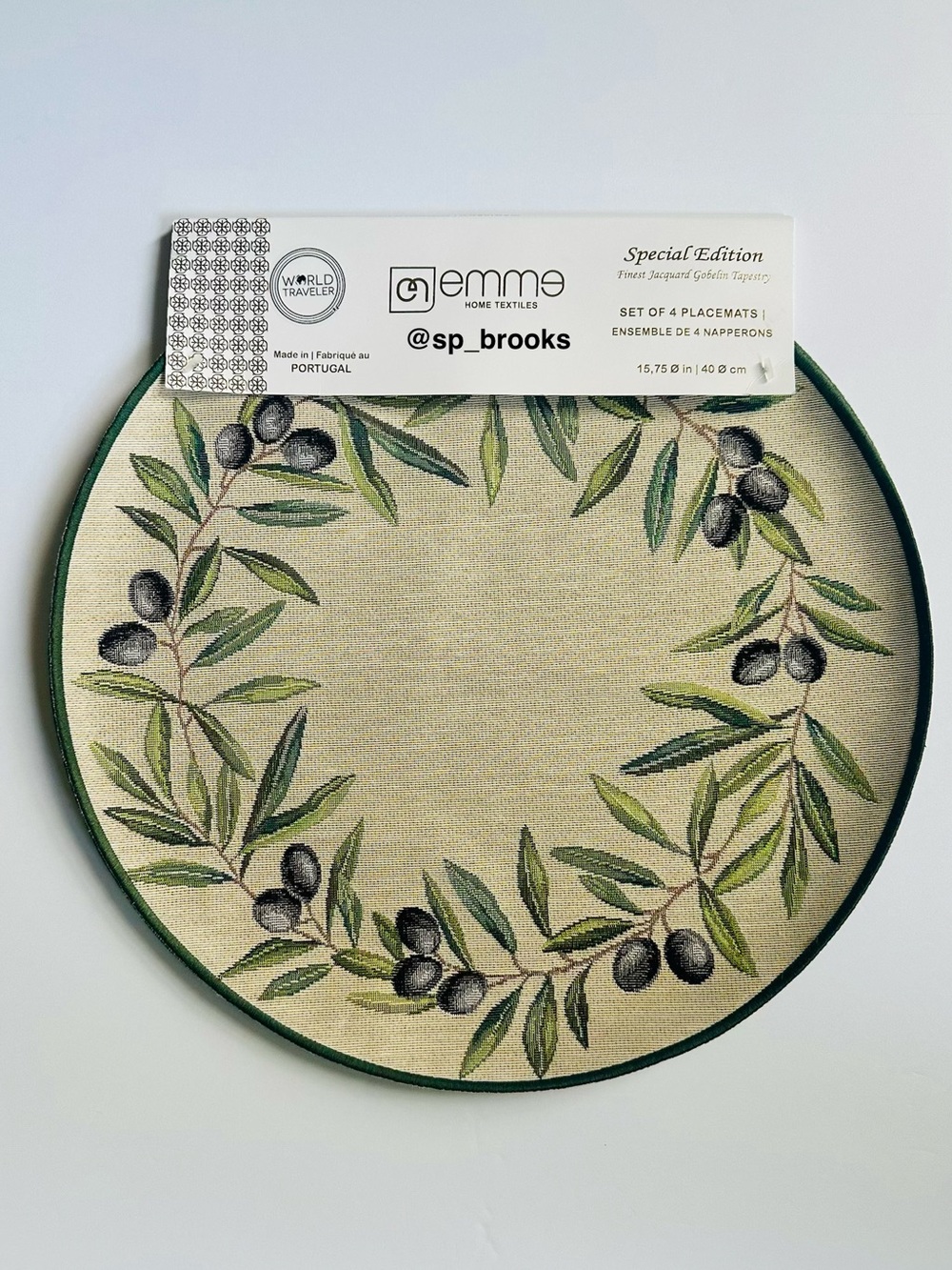 🎁4PC Emme Special Edition Gobelin Tapestry Placemats - 15” Round Emme Placemats